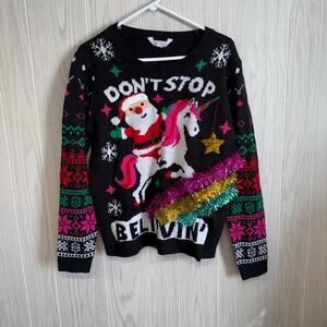 Ladies XL Don't Stop Believin' Christmas Sweater - Santa